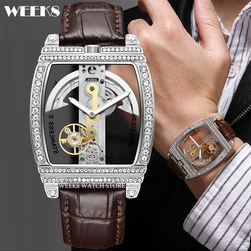 Full Automatic Tourbillon Mechanical Watch for Men Luxury Skeleton Transparent 3D Hollow Dial Case Wristwatch Winding Male Reloj