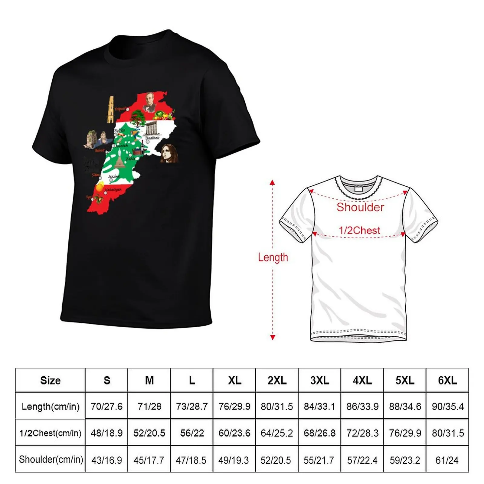 Lebanon, cities symbols national names pack and shirt of t major cotton map T-Shirt landmarks Lebanese Flag