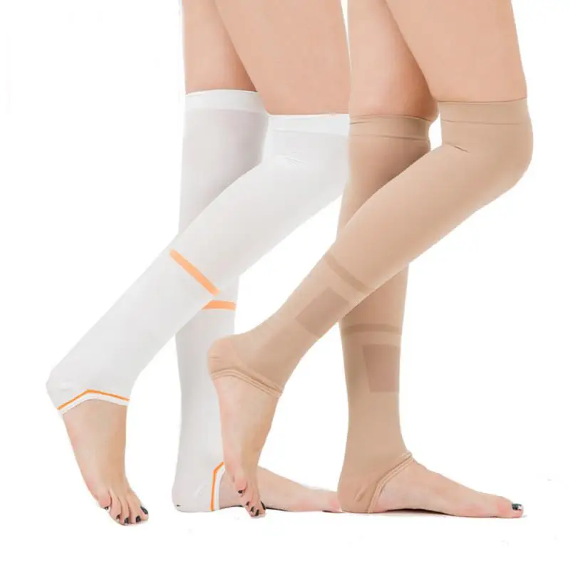 2024 New Design Compression Socks White Pressure Thrombus M L XL XXL Vein Health Care Female Nurses Pregnant Women Open Toe