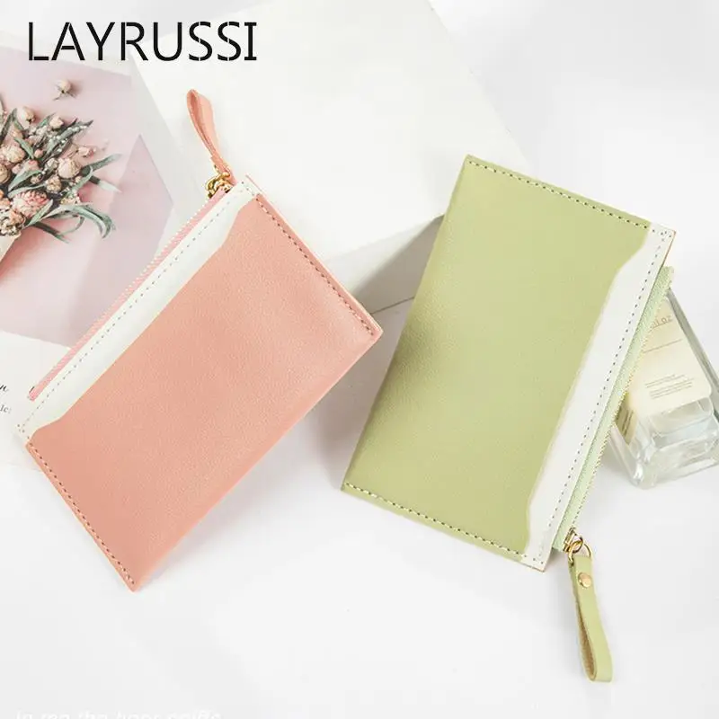 LAYRUSSI PU Leather Card Holder Wallet Zipper Coin Bags Women Credit Card Pouch Candy Color Wallet Pass Card Protective Cover