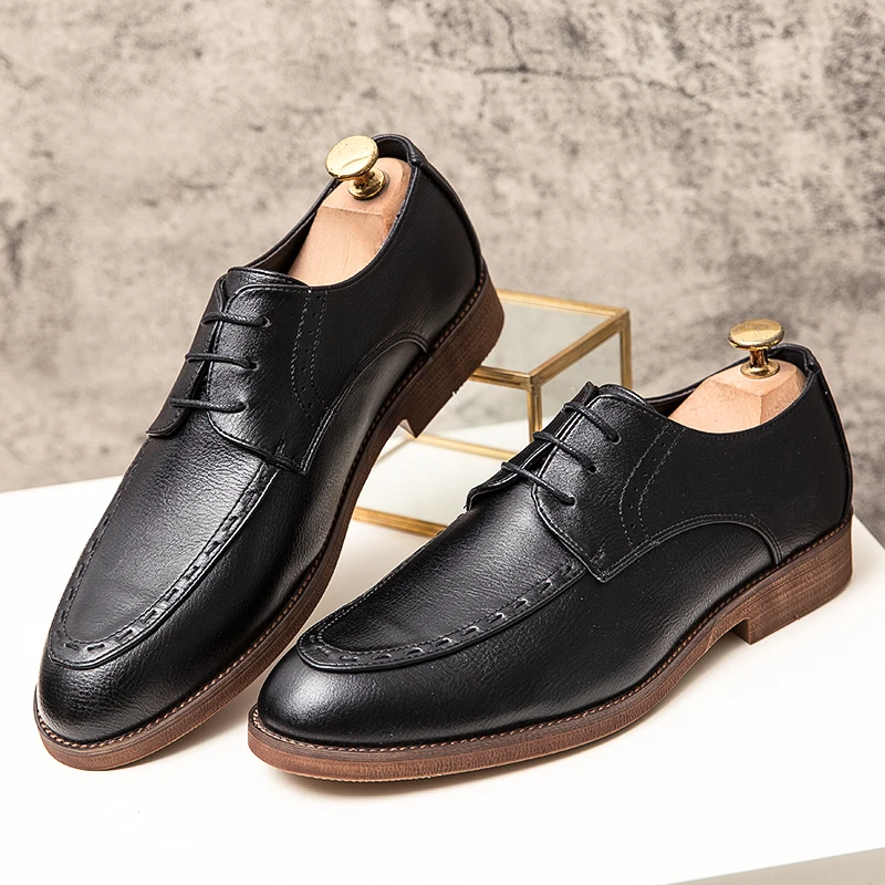 

Men High-quality Oxford Shoes Brown Black Lace Up Pointed Party Banquet Gentlemen British Style Leather Shoes