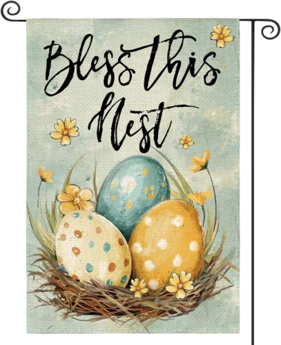 Easter Eggs Garden Flag 12X18 Inch Double Sided Outside, Bless This Nest Holiday