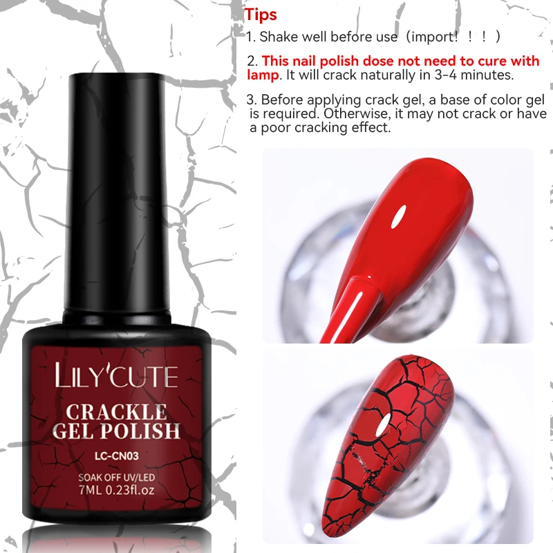 LILYCUTE 7ml Crackle Gel Nail Polish Quick Dry Marble Cracking Effect Gel Semi Permanent Soak Off Nail Art Varnish Manicure