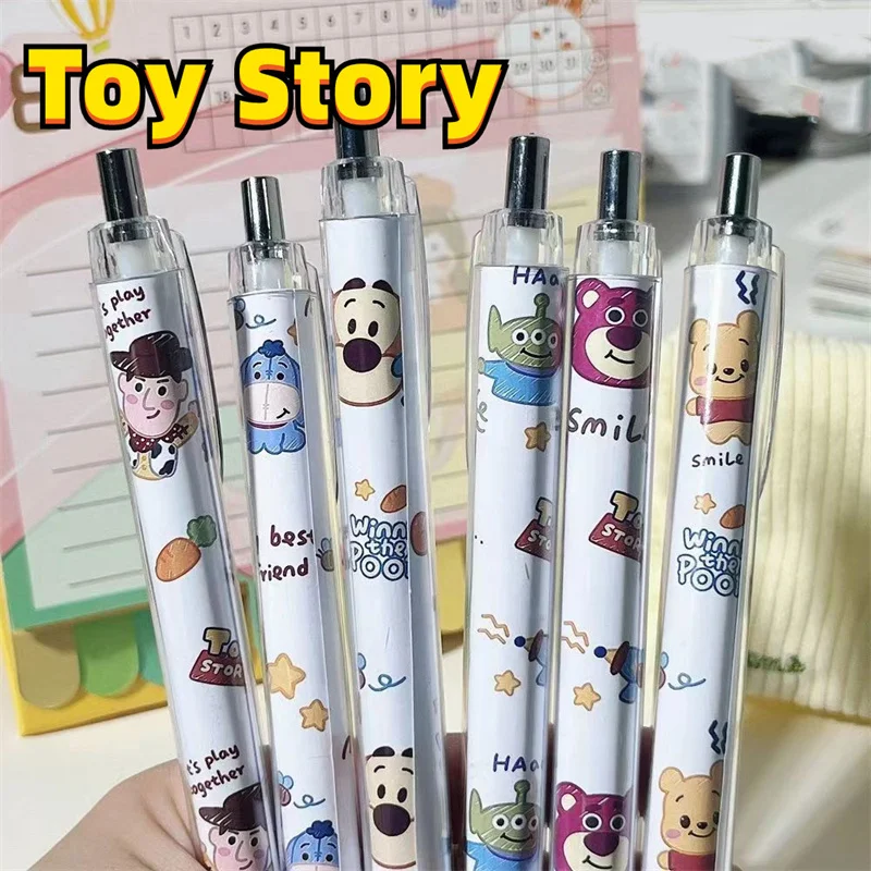 Hot Anime Disney Toy Story Pen Kawaii Woody Lotso Alien 0.5mm Gel Press Black Pen Cartoon Pooh regali di cancelleria per studenti