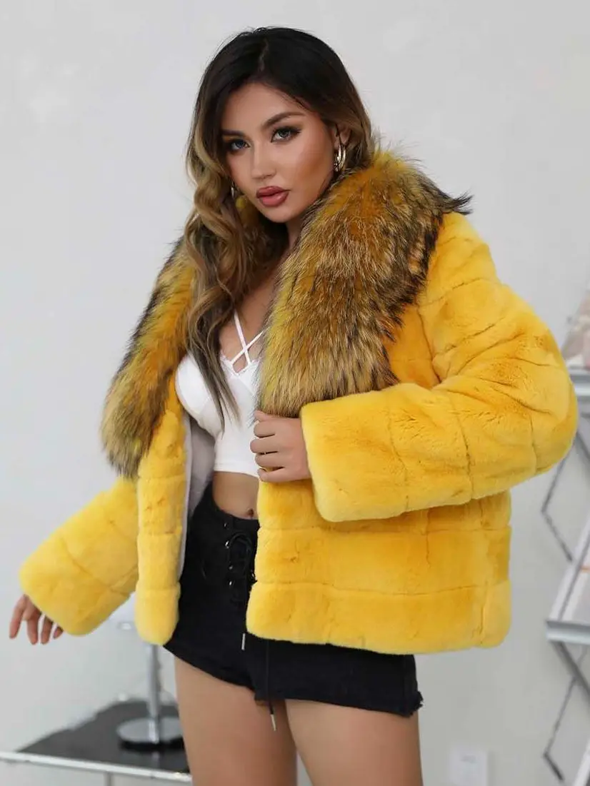 MISSJANEFUR-Chaqueta de piel de mapache para mujer, abrigo grueso y cálido de invierno, 2022