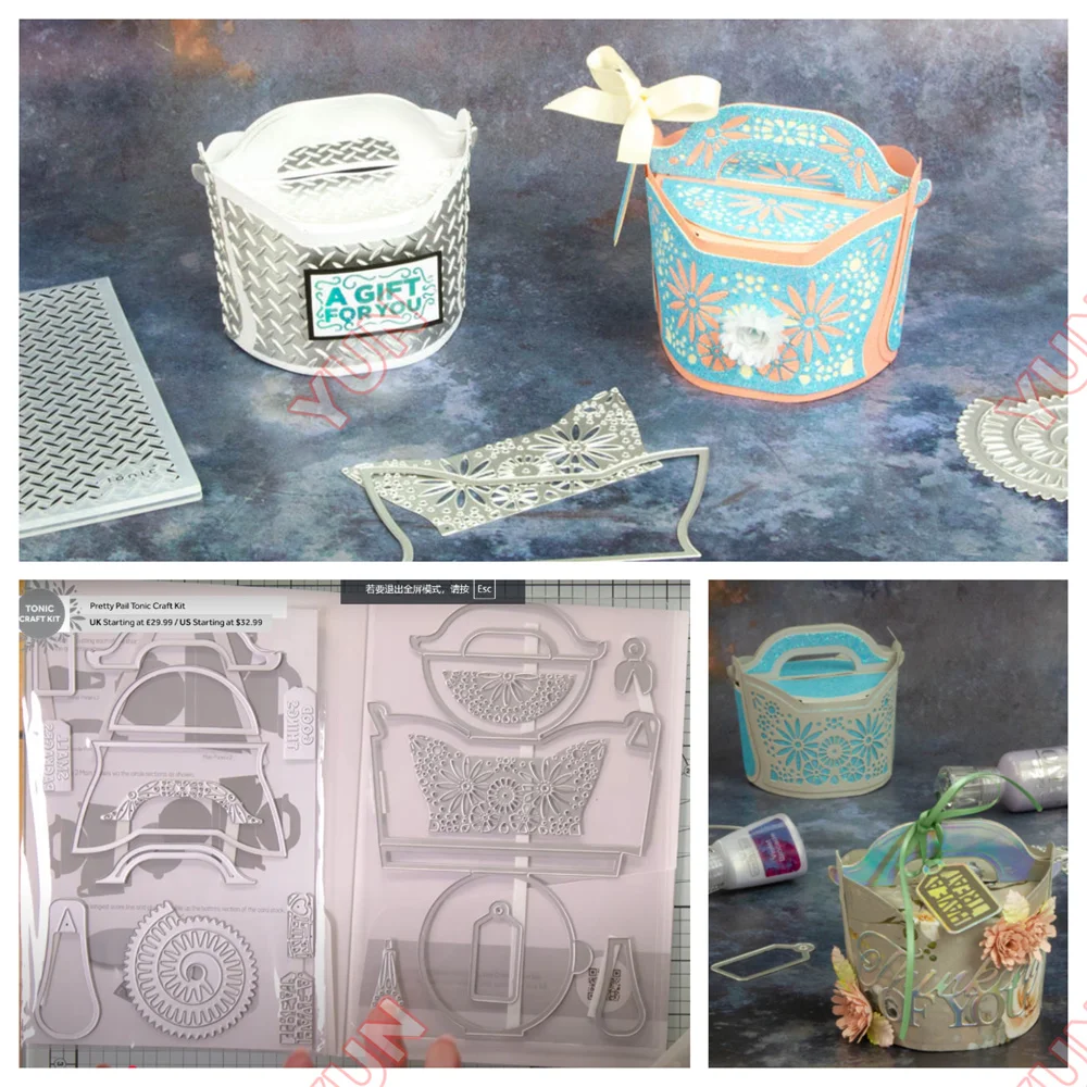 

Pretty Pail Box Set Stamps Crafts Silicone Stamps DIY Scrapbooking Home Greeting Card 2025 New Gift Box Metal Cutting Dies Molds