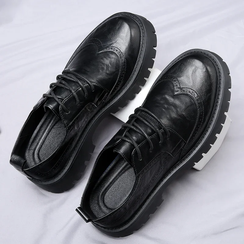 Platform Mens Luxury Casual Brogues Leather High-quality Leisure Tooling Shoes Comfortable Inside Handmade Trend Fashion Shoes