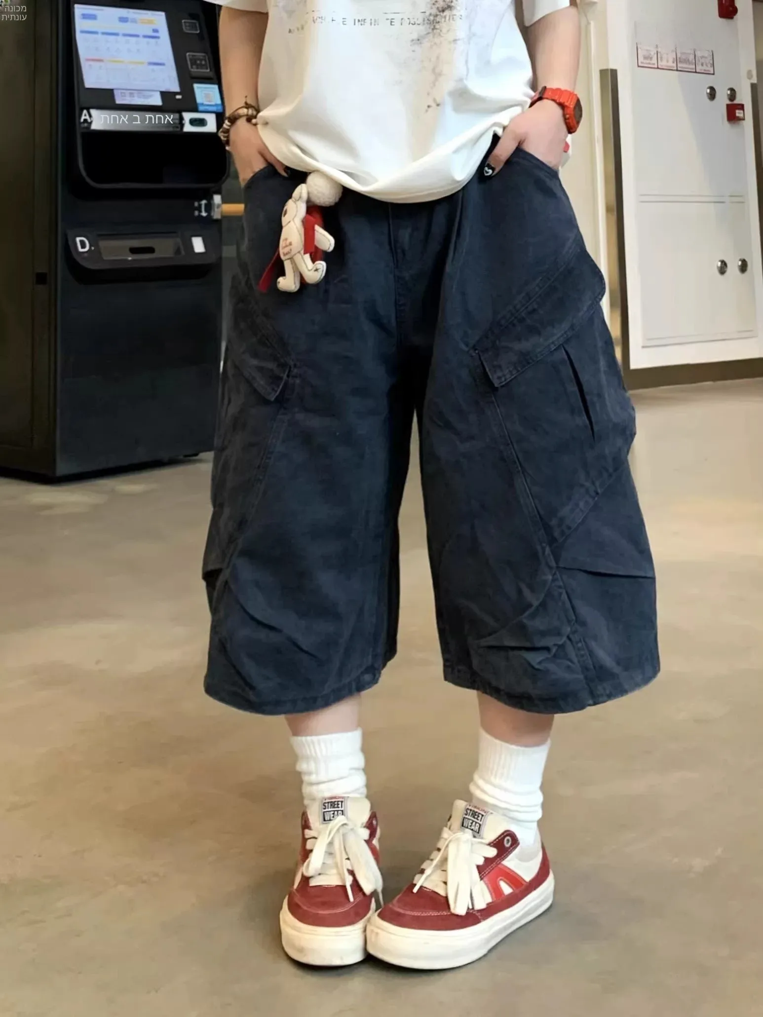 American Retro Summer Pleated Workwear Shorts Loose Casual Multi-Pocket Seven-Quarter Length for Men And Women
