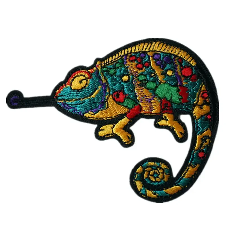 Embroidered Patches Colorful Lizard Chameleon Four Legged Snake Sew Iron On Badge For Jeans Appliques DIY Sticker Decoration