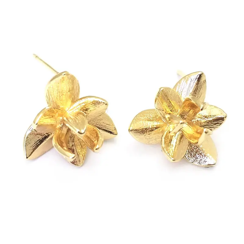 18K Gold Color Brass 3D Special Flower Branchs Stud Earrings Pins Jewelry Earrings Making Supplies Diy Findings Accessories