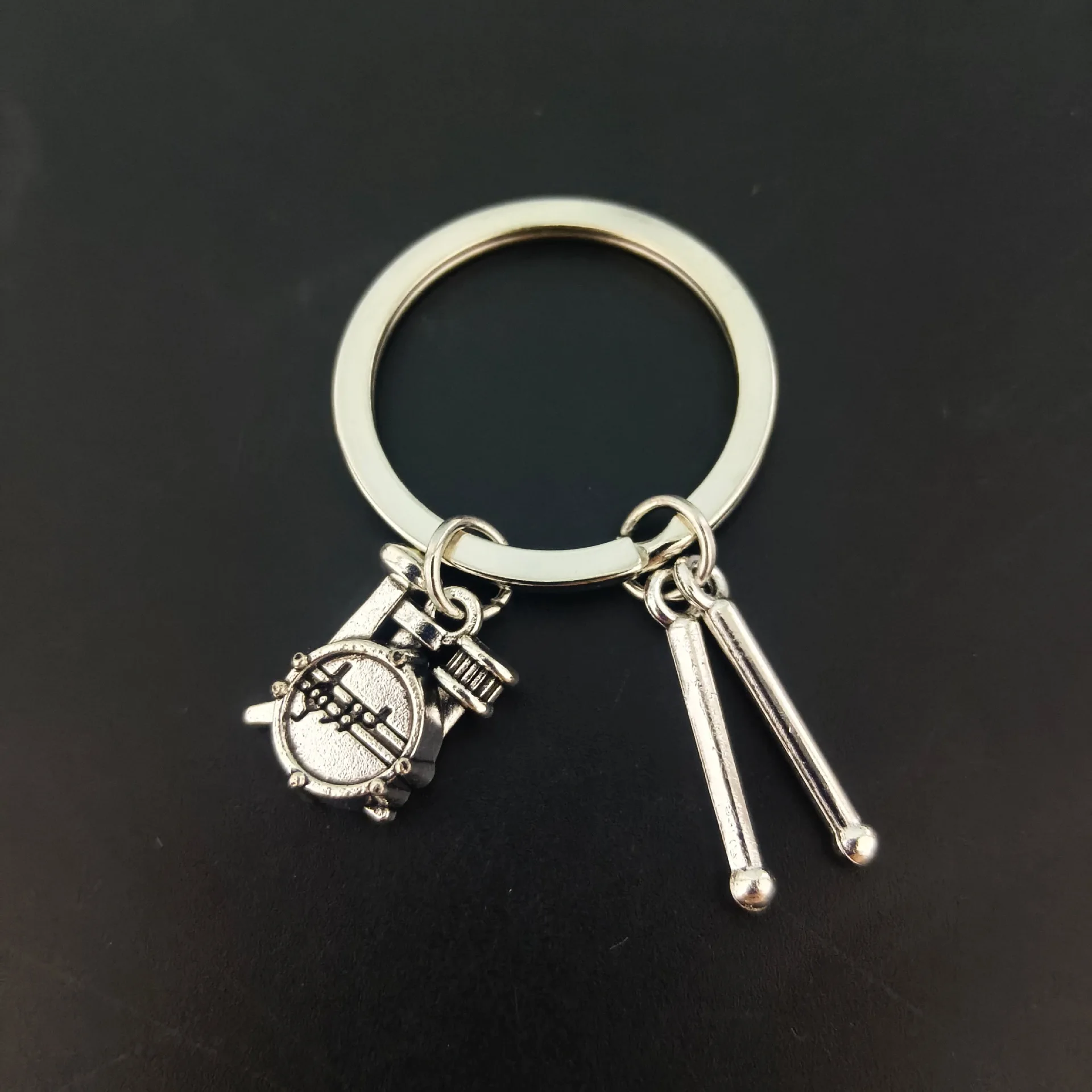 Modern Best-Selling 'I Love Music' Pendant, Featuring a Drum Set, Guitar, Drumsticks, and Music Lover Keychain