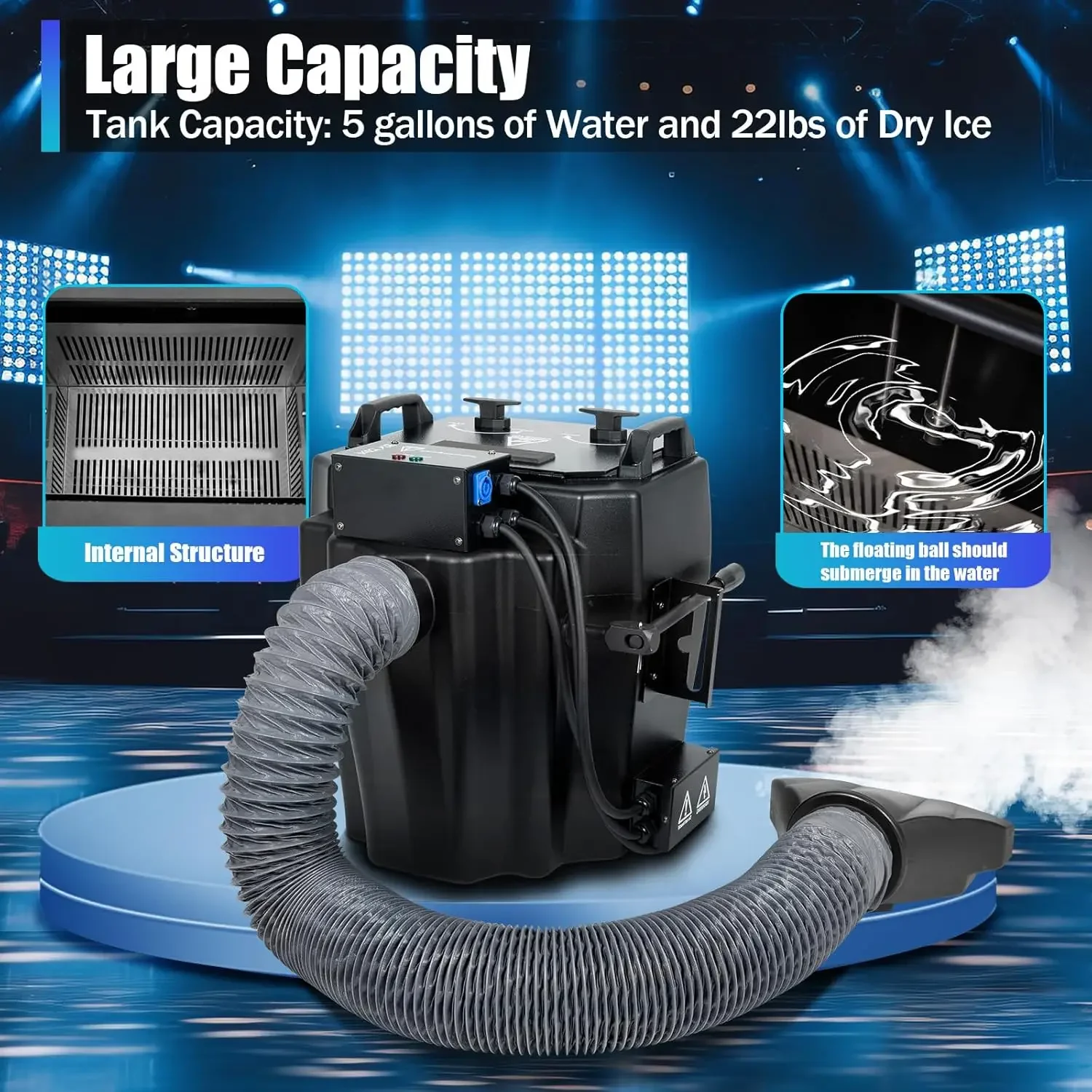 

6000W Dry Ice Fog Machine Low Lying Fog Machine Dry Ice Blasting Machine Stage DJ Dry Ice Machine with Nozzle(Black)