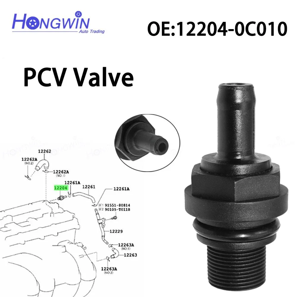 Car PCV Valve Fits 2005-2016 Toyota 4Runner Tacoma 2.7L l4 Hilux Kijang Coaster Hiace Fortuner 1TRFE 2TRFE 3TRFE OE: 12204-0C010