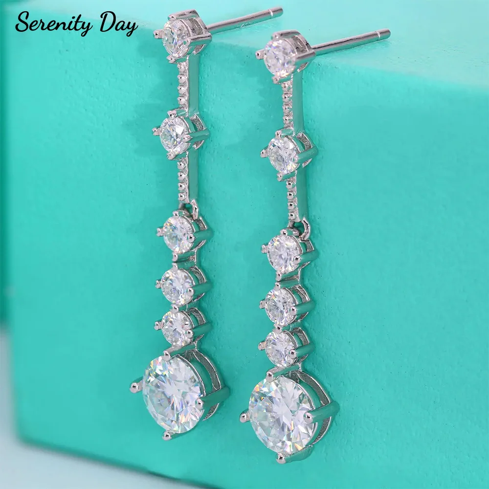 Serenity 3ct D Color Moissanite Long Tassel Earrings For Women Wedding Bridal S925 Sterling Silver Drop Earring Anniversary Gift