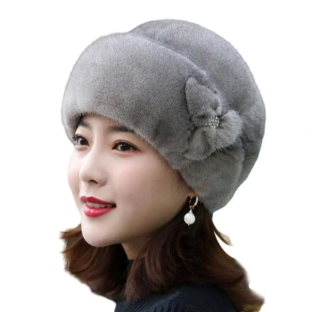 

Warm Stylish Ladies Hat Elegant Winter Ladies Hat Plush Imitation Mink Velvet Beret Windproof Warm Fashionable Women's for Large