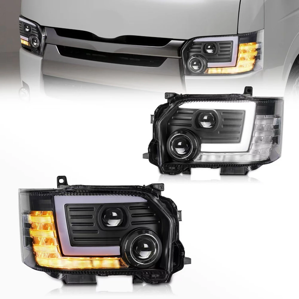 2 Pcs LED Headlight For Toyota hiace 200 Series 2004-2019 with dynamic running and Turn Signal Lamp Accessories