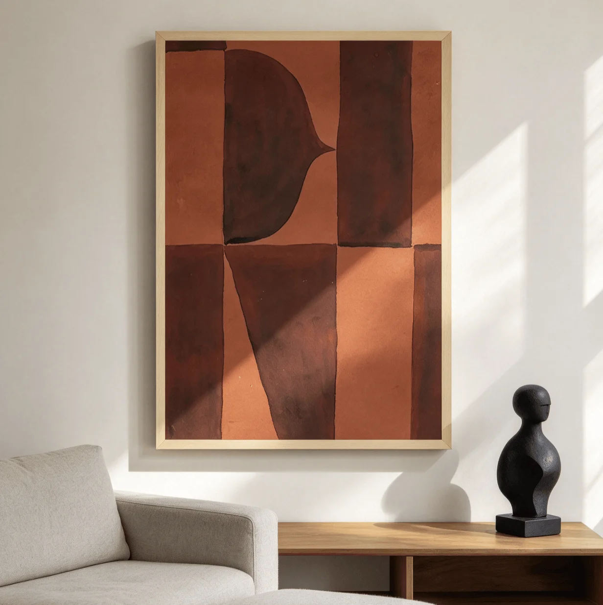 Abstract Terracotta Geometric Wall Art Canvas Prints, Block Shape Posters, Earth Tone Decor for Living Room Bedroom Wall Decor