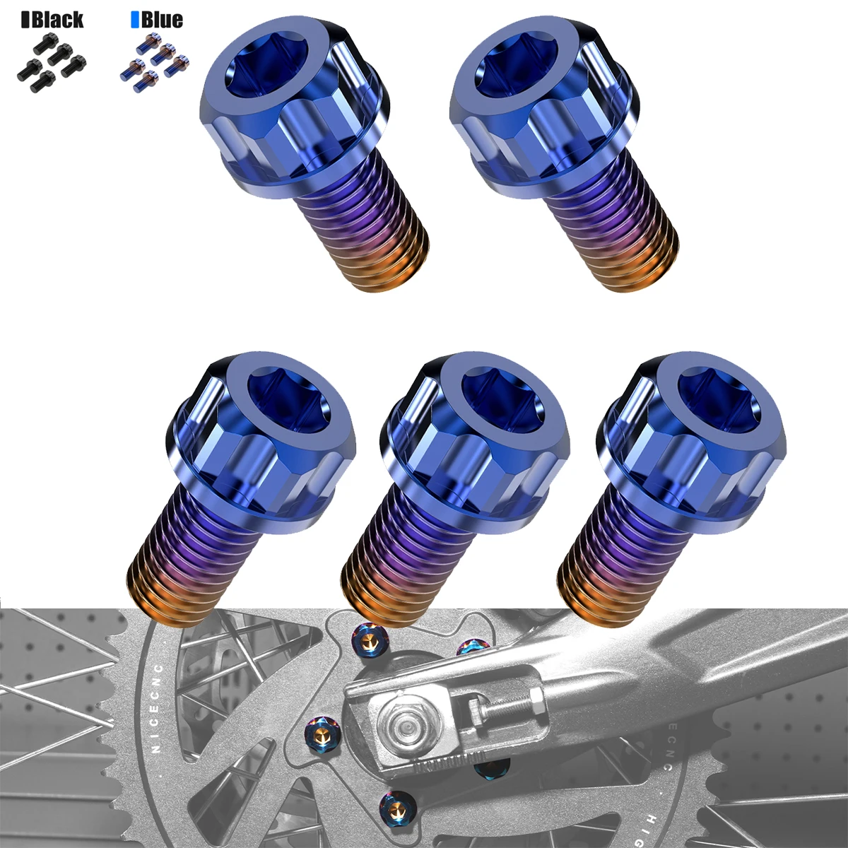 

For Surron Electric Bike Rear Sprocket M8 Bluing Bolts Kit Titanium For 2025 2024 Surron Light Bee X S L1E Surron Light Bee Part