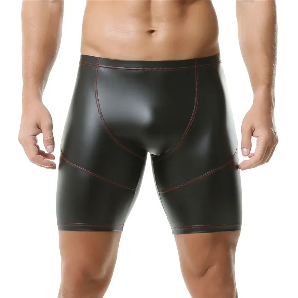 Sexy Men's Faux Leather Tight Shorts Low Waist Black Casual Stage Short Pants Male Nightclub Dance Party Trunks Men Clothing