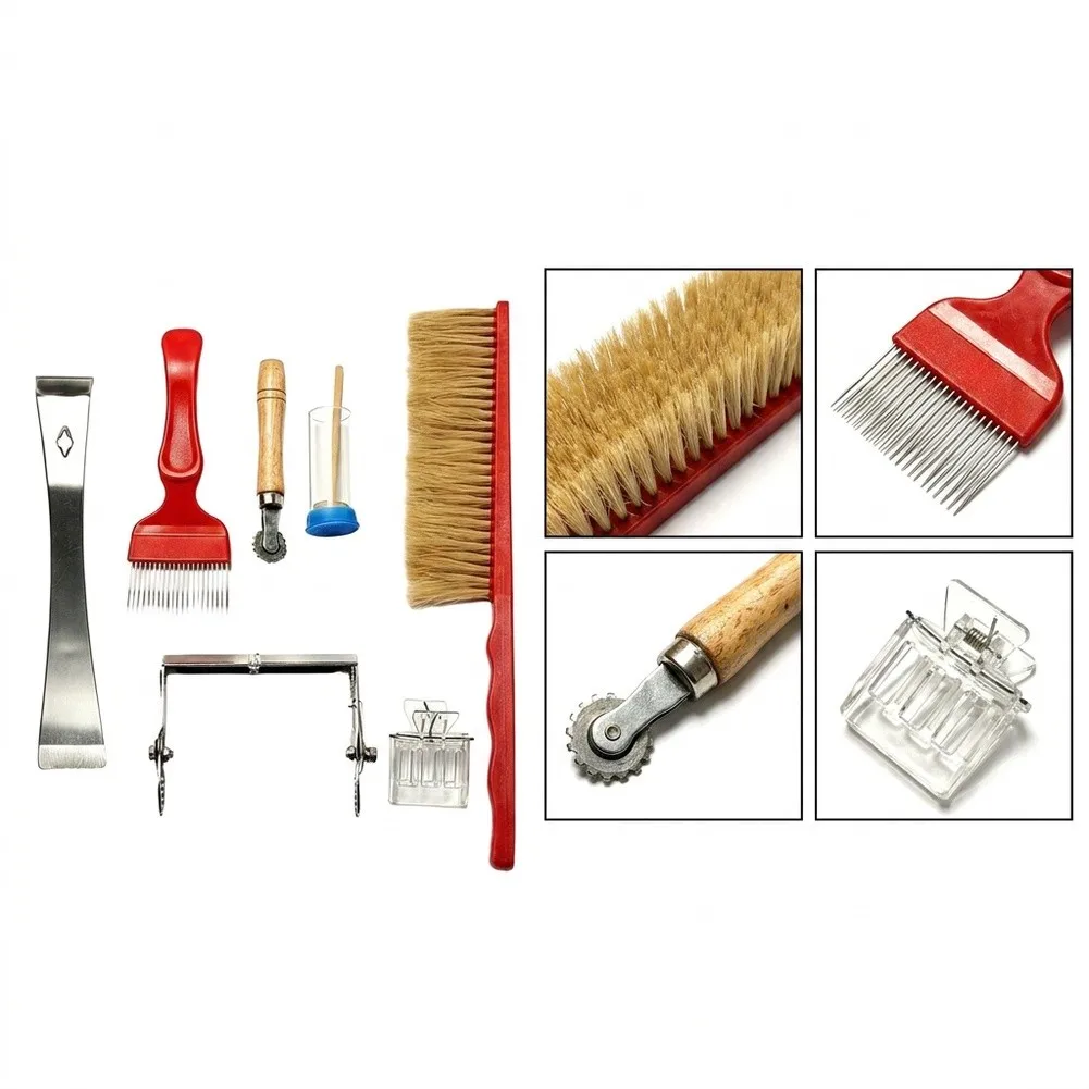 For Beekeeping Tool Kit 7 pcs for Hive Operations Includes Hive Tool Bee Brush Uncapping Fork Frame Grip Hive Frame Holder Wire
