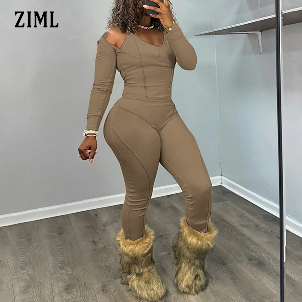 

ZIML Slim Fit однотонные комплекты из трех предметов для женщин, жилет с круглым вырезом, топ с длинными рукавами, брюки с высокой талией, осенний повседневный комплект, женская мода