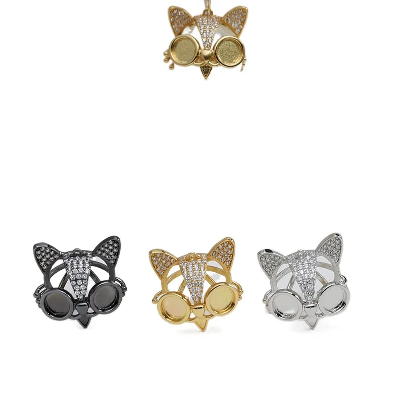 

1 piece Brass plated with genuine gold Zircon inlaid cat helmet pin DIY jewelry making Baroque Doll Accessories materials