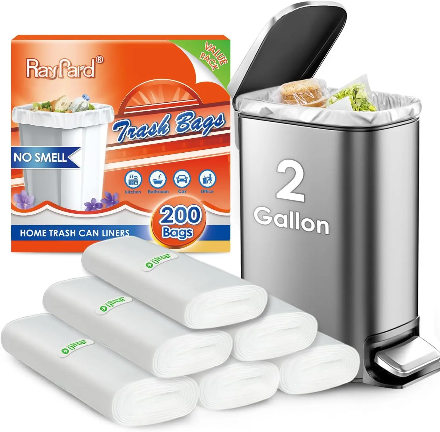 200 Counts 2 Gallon Small Trash Bags, Fit 1.6-2.2 Gal Waste Basket, Strong Clear Liners for Home Office Kitchen