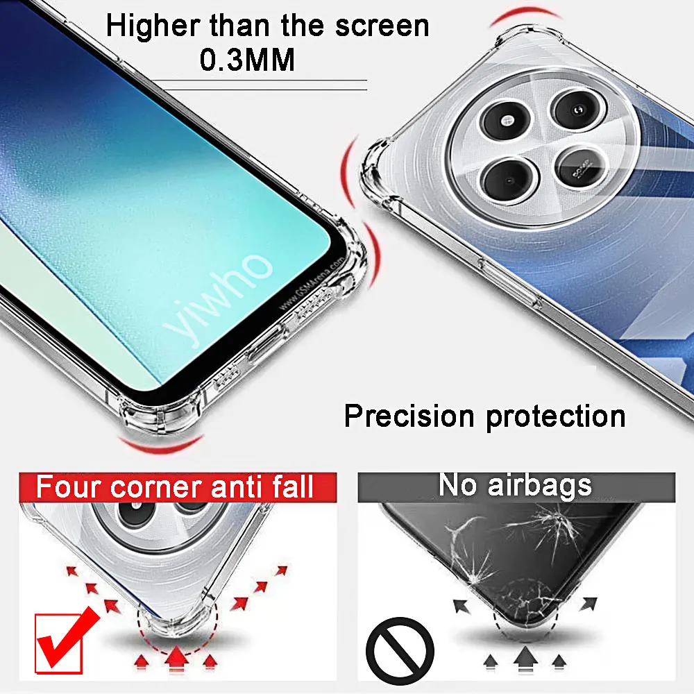 Shockproof Clear Soft Phone Case for Redmi 14c Back Case Transparent Full Cover for Xiaomi Redmi C14 13c 12c 10c 9c Nfc 14 13 C