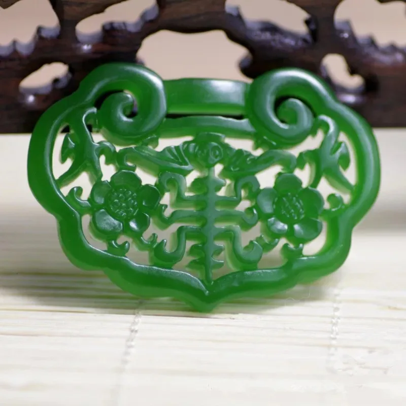 

Green Handmade Carving, Longevity and Luck Lock Pendant, Fashionable Boutique Jewelry, Jade, Men's and Women's Necklace Gift
