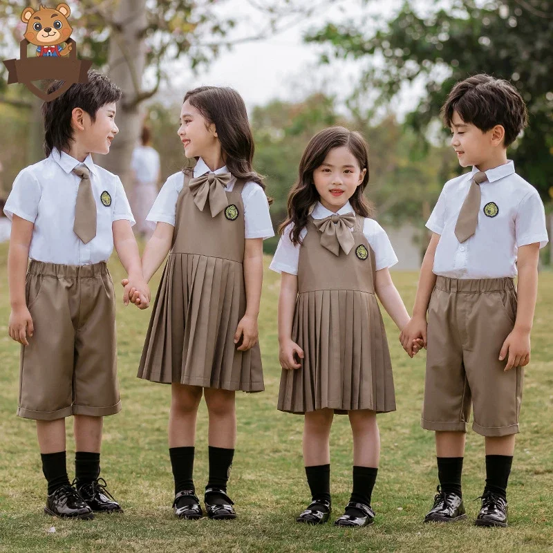 Children School Uniform Shirts Coat Dress Shorts Collar Suit Kids Baby Girl Boy Korean Cotton Teenager Japanese Clothes Outfit