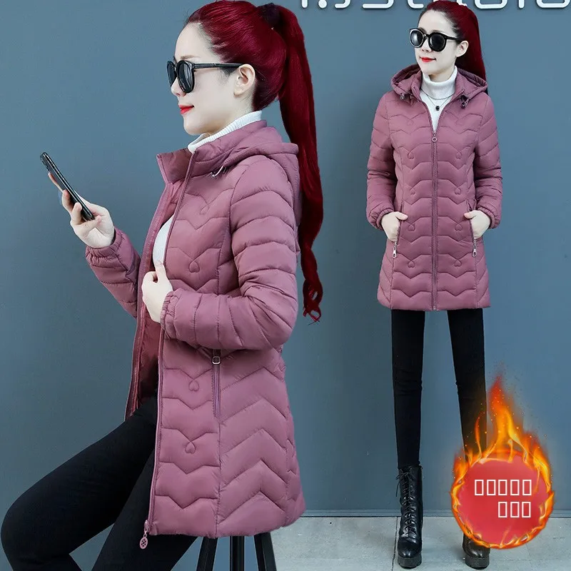 Herbst Winter Damen Mode Slim Fit Daunenjacke Mittellange Wattierte Übergröße Muttermantel Koreanischer Stil Pendlerkleidung
