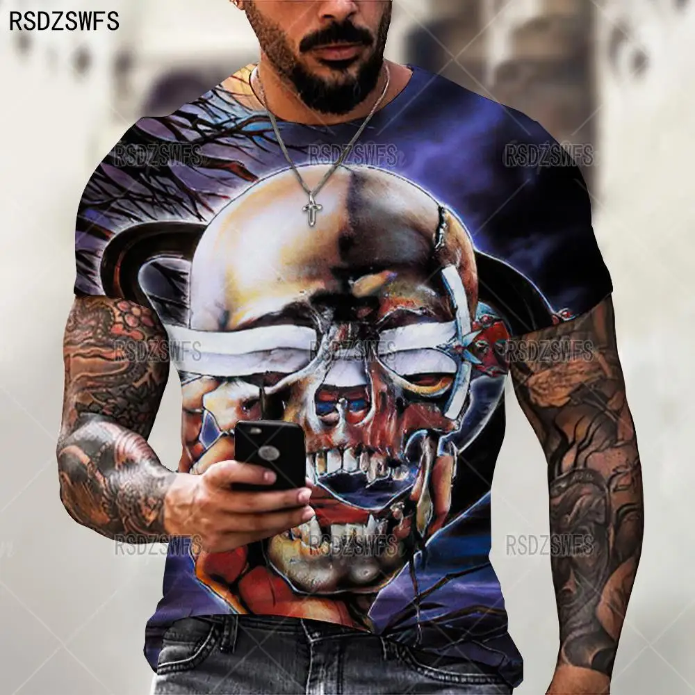 Summer Horror Skull 3D Print T Shirt For Men Casual Oversized Short Sleeve Clothes Streetwear Hip Hop Tops Tees Men Clothing 4XL