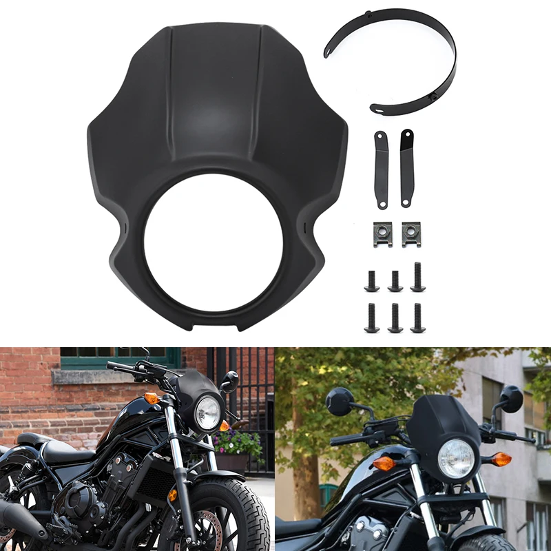 

Motorcycle Headlight Fairing Matte Black Windshiled Cover For Honda Rebel CMX 300 500 2017-2024