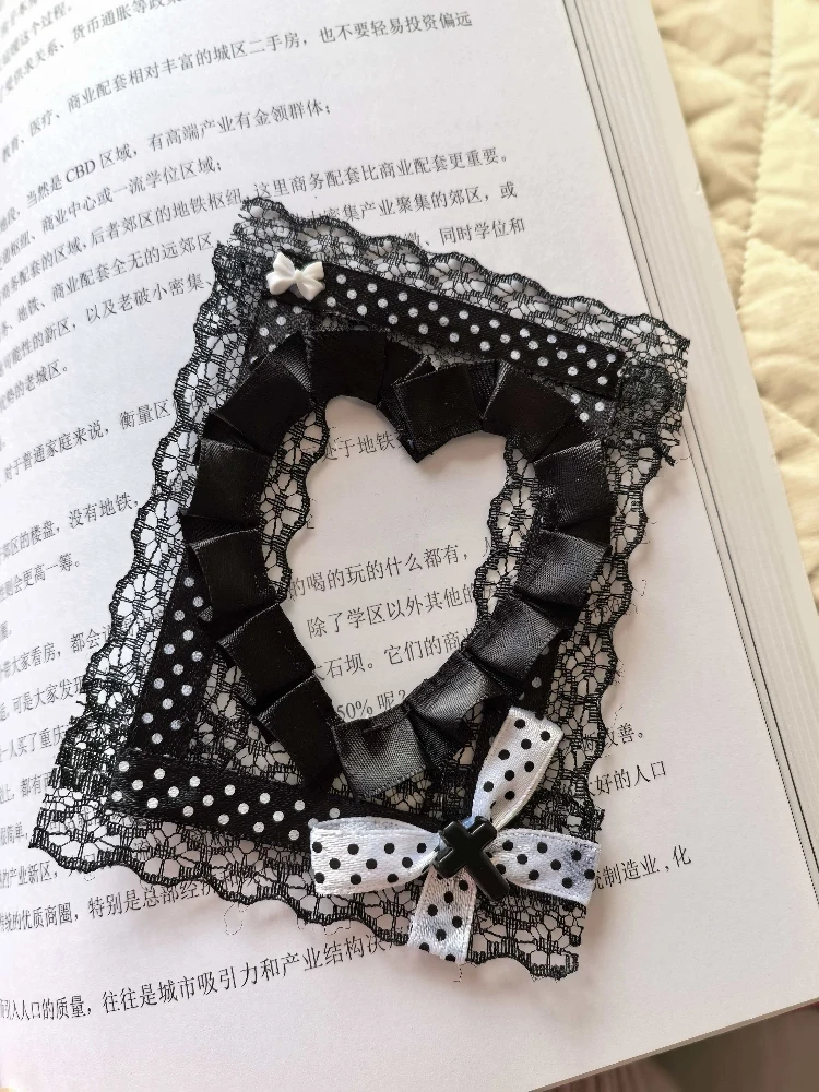 Cute DIY Lace Bowknot Kpop Photo Card Holder Idol Photocard Case Decorative Card Cover Black White Love Heart Shape Photo Holder image 4