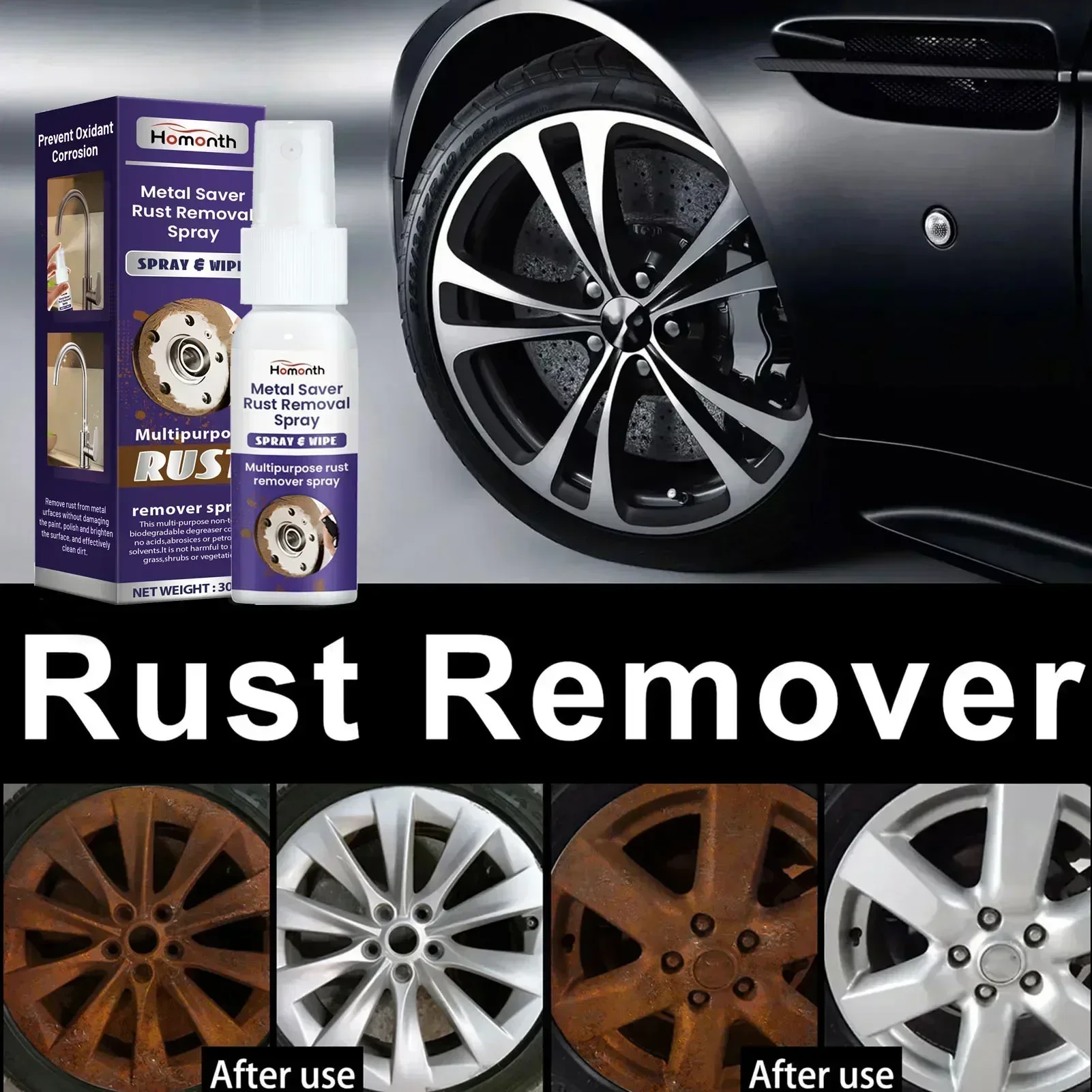 Rust Remover Potent Car Detailing Maintenance Multi-Purpose Supplies Auto Accessories Gadget Anti-Rust Metal Chrome