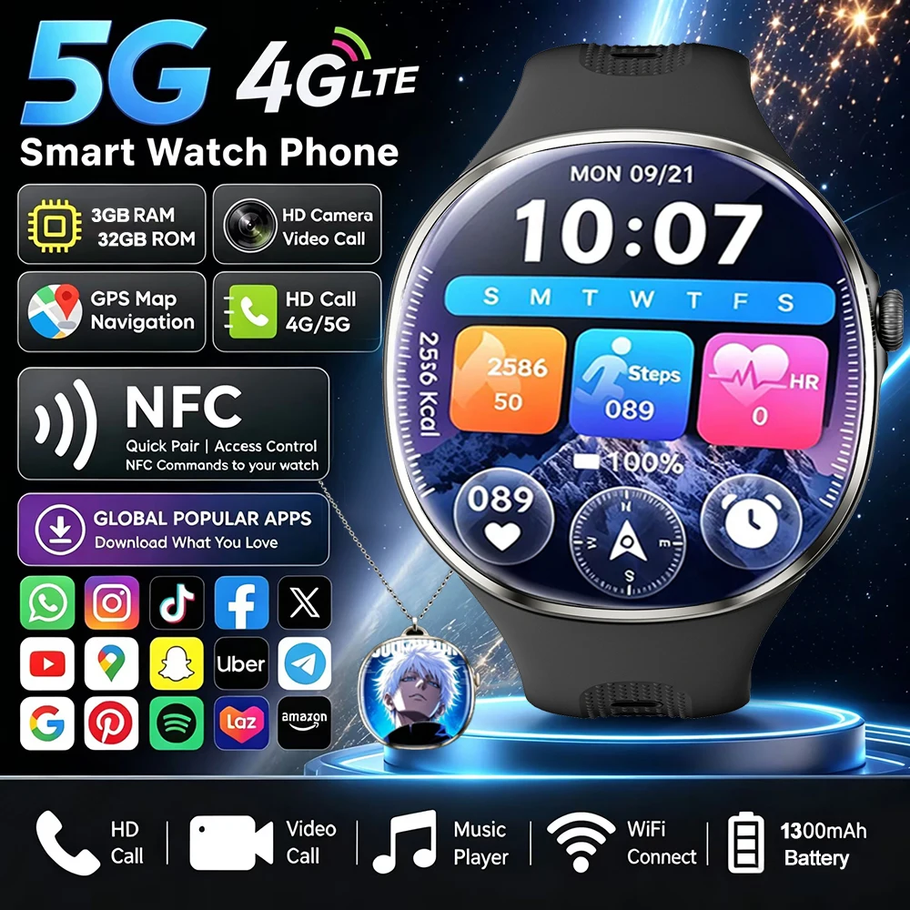 2026 New 4G/5G Smartwatch 2.40 inch HD AMOLED Screen 3GB+32GB RAM 1350mAh GPS WIFI NFC Tiktok Google APPS Download Smart Watch