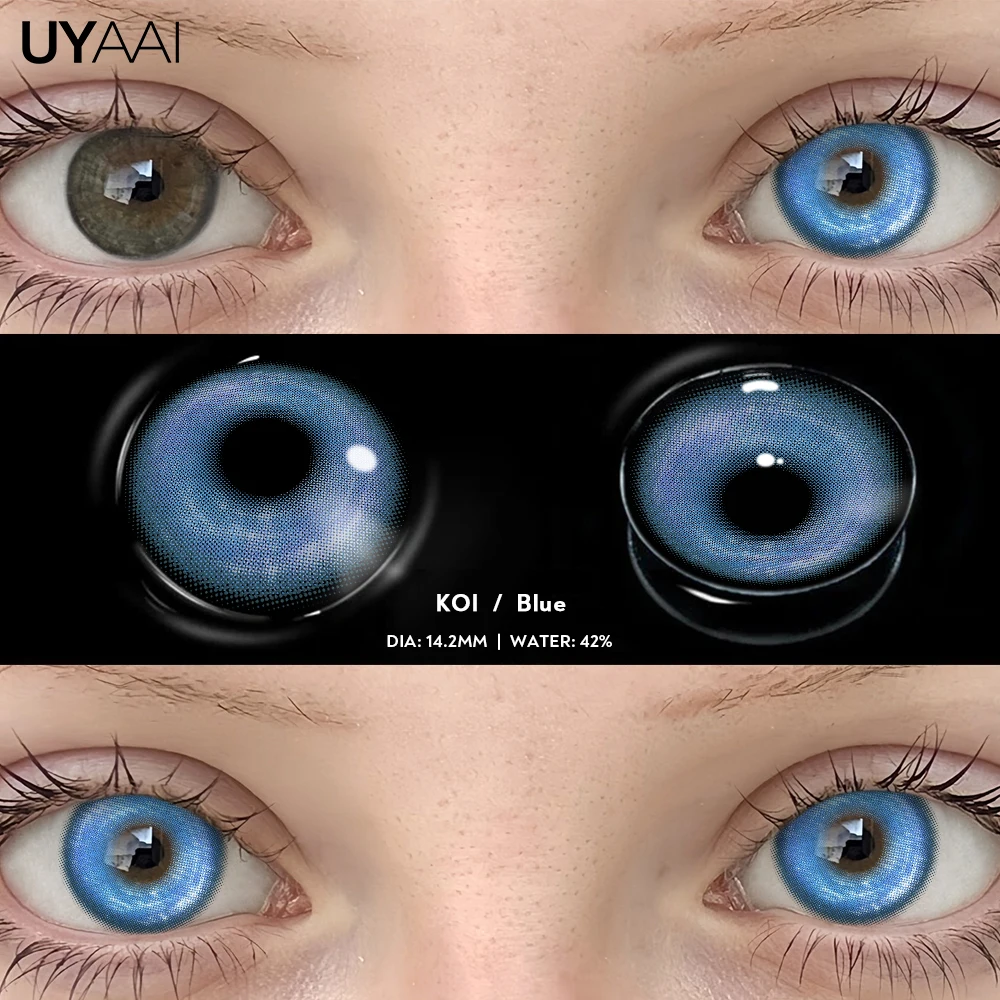 UYAAI 1 Paar bunte Kontaktlinsen für Augen, blaues Auge, Anime-Cosplay-Linsen, lila farbige Linsen, rosa Y2K-Farbkon, rote Linse – Detail 12