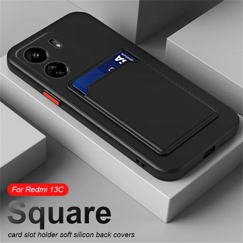 

Card Slot Holder Square Soft Silicone Shockproof Phone Case For Xiaomi Redmi 13C 13 C C13 Redmi13C 4G Shell Fundas 6.74 inches