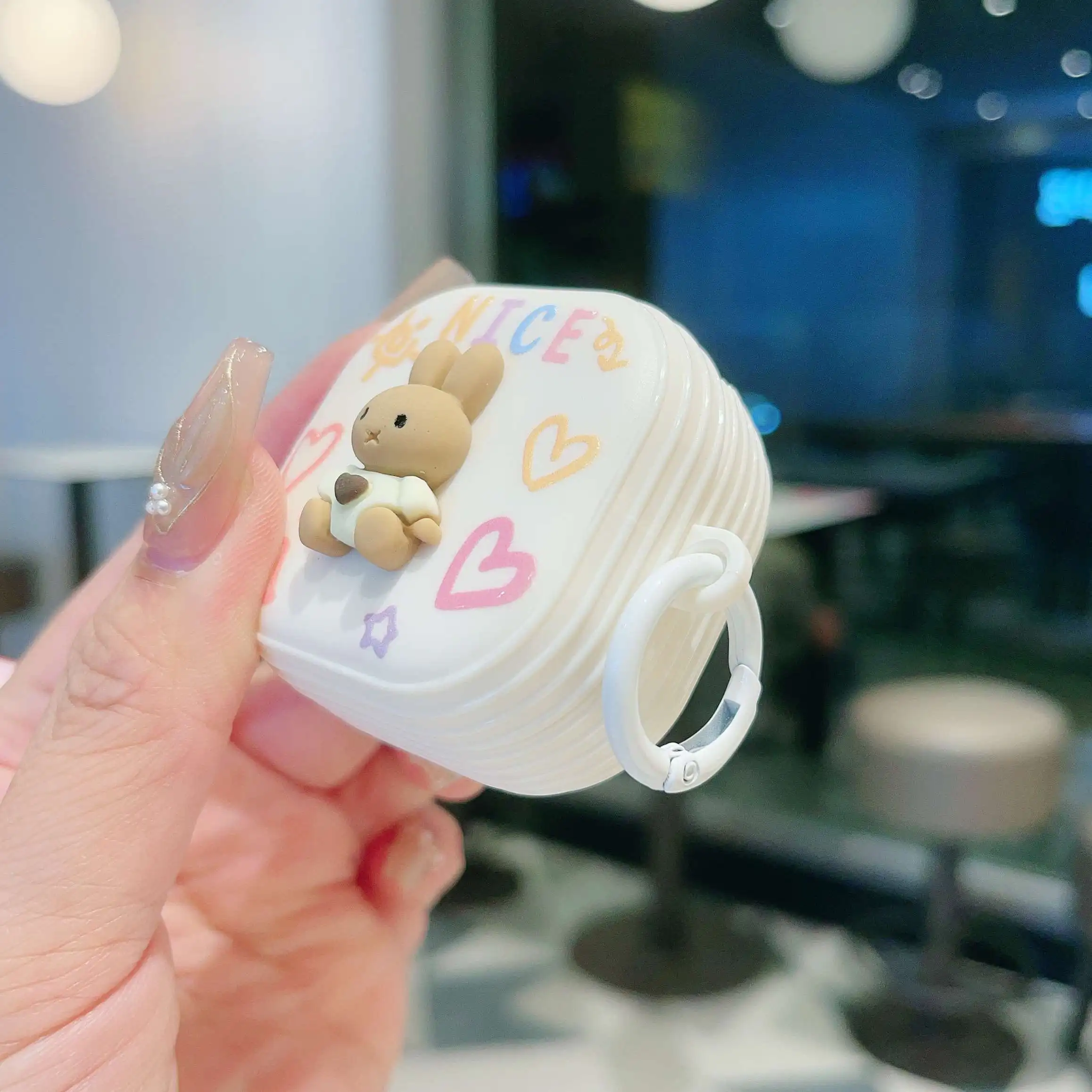 لسامسونج غالاكسي براعم 2 برو/براعم 2/براعم لايف/براعم برو/براعم fe حافظة لطيف الكرتون الأرنب قلادة الصلب سماعة الغطاء الواقي