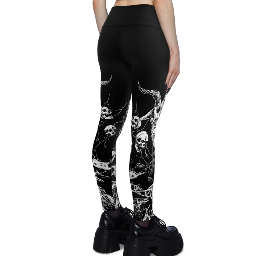 High Waist Bull Horn Skull Silk Screen Printed Women Pants Fitness Running Leggings Casual Fitting Yoga Pants Purchasing Agent