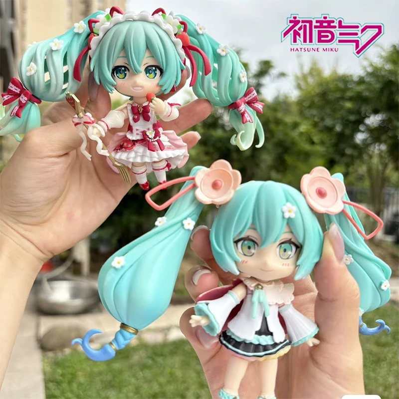 11cm Hatsune Miku Anime Figure 15th Anniversary #1939 Ob11 Strawberry Cake Pvc Action Figure Doll Collection Model Toys Gift