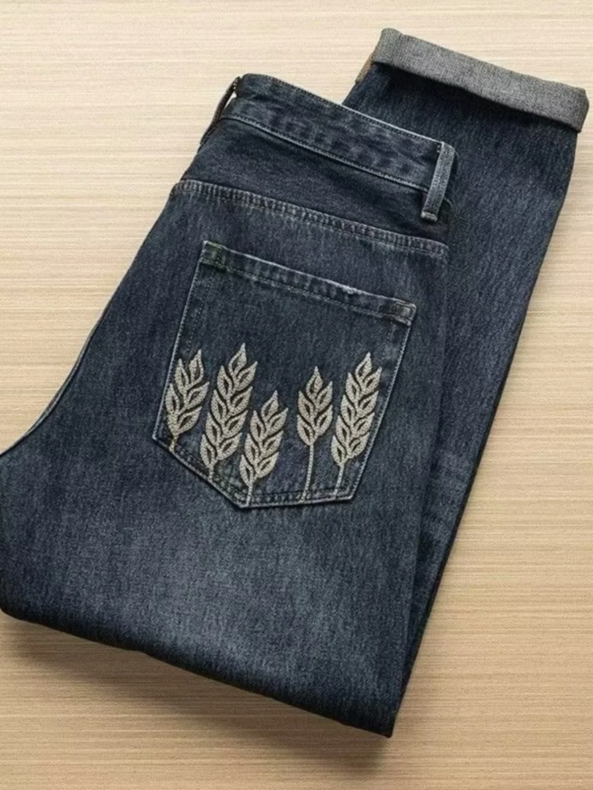 High-End Embroidered Men's Jeans Straight Loose Micro Cone Shape Trendy Brand Large Size Long Pants Spring New Arrival