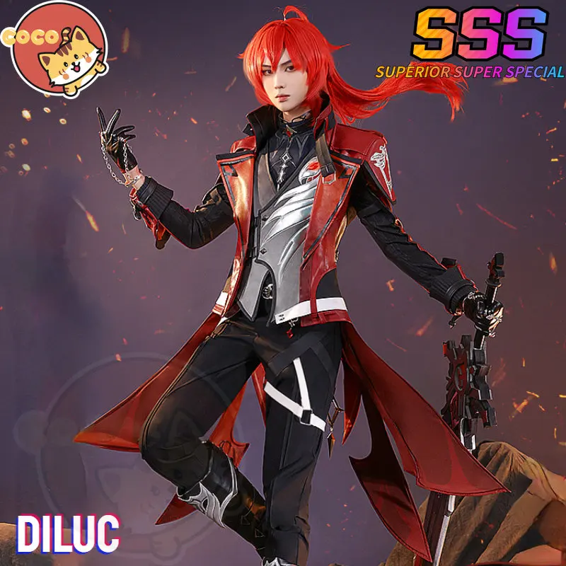 

CoCos-SSS Game Genshin Impact Red Dead of Night Diluc Cosplay Costume Genshin Impact Cosplay Diluc Male Anime Role Play Costume