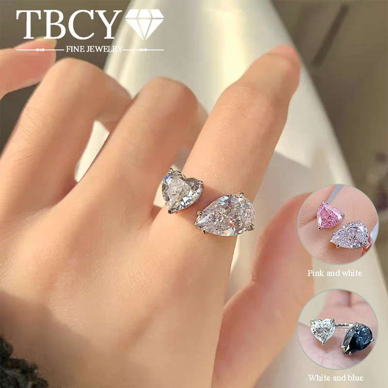 

TBCYD 5/6 CT Кольца с муассанитом в форме сердца и груши для женщин, серебро 925 пробы, цвет D, многоцветный, сертификация GRA, 2 камня, обещанные ювелирные изделия