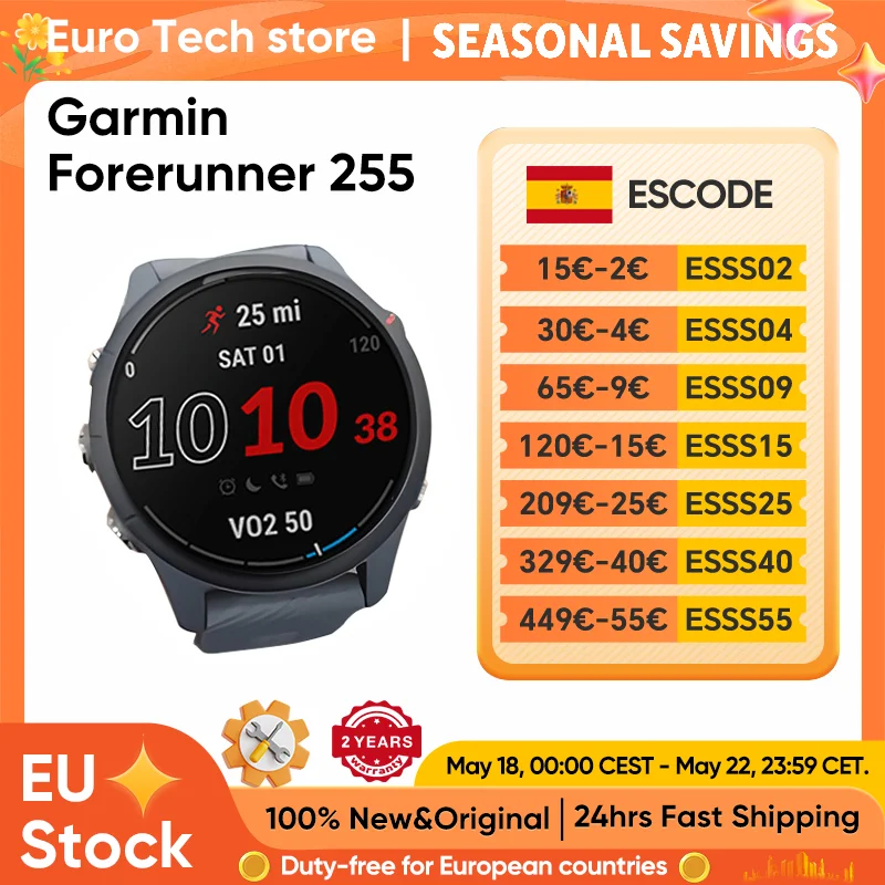 Reloj Inteligente Deportivo Garmin Forerunner 255 de 46 mm con Pantalla a Color de 1.3 Pulgadas, 14 Días de Batería, Monitor de Calorías, RAM, NFC, Bluetooth, Wifi, Resistente al Agua 5ATM