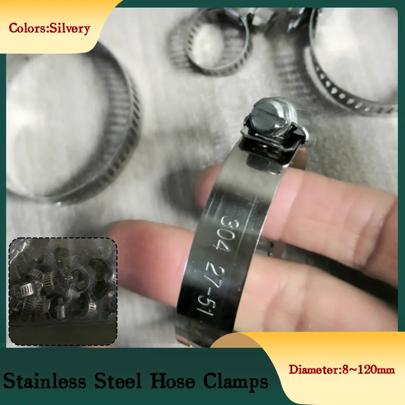 Corrosion-Resistant Stainless Steel Hose Clamp Set 5/10pcs 8-120mm Adjustable with Secure Tri-Gear Design for Pipe Connections