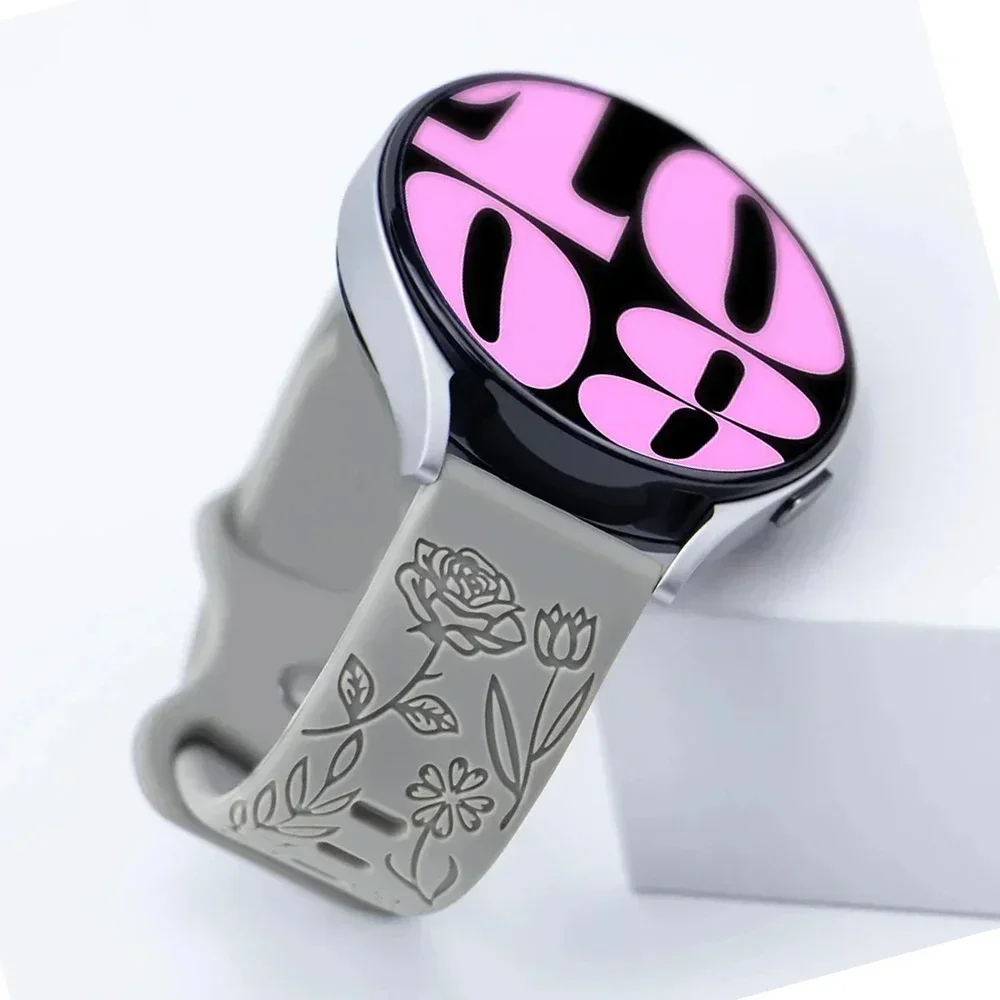 18mm 20mm 22mm Rose engrave Band for Samsung Galaxy Watch 654 40mm 44mm Gear S3 Silicone Cute Strap Classic 43mm 45mm Active 2 image 4