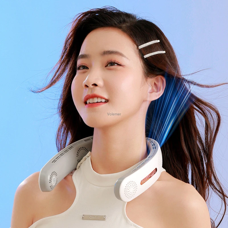 2022 Youpin Mini Neck Fan Portable Bladeless Fan USB Rechargeable Leafless Hanging Fans Air Cooler Cooling Wearable Neckband Fan