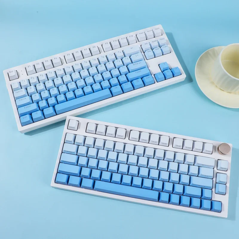 

140 Keys Sky Blue Gradient Keycap PBT Double Shot OEM Side Print Backlight Through Mechanical Keyboard GK61 Anne Pro 2 Girl