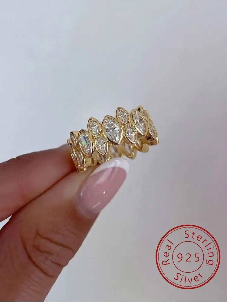 

Изысканное кольцо из стерлингового серебра 925 пробы с цирконами в форме маркизы для женщин, для помолвки, свадьбы, роскошное, высококачественное ювелирное изделие